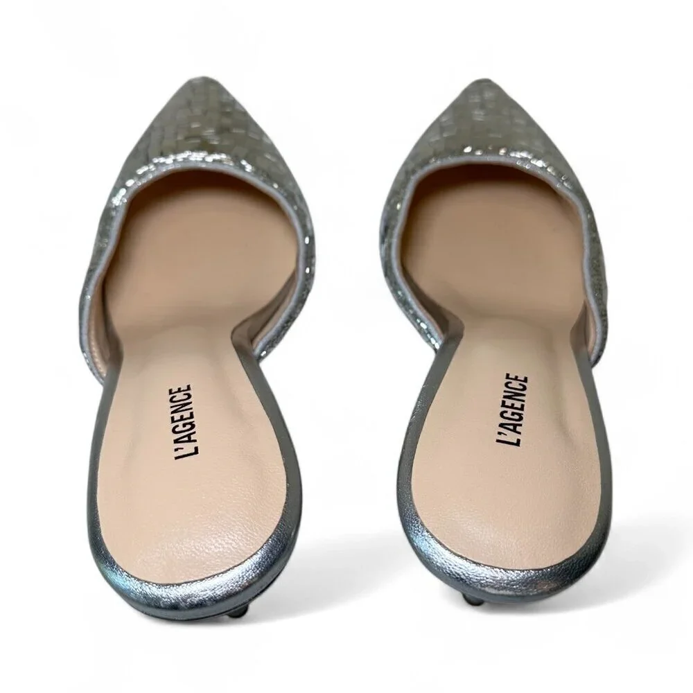 L' Agence Women's Backless Juliette Sequin Mule Heel - Silver (Size 6)
